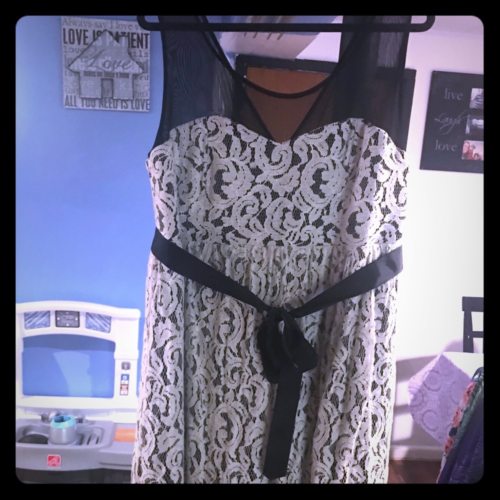 Black with white lace knee length dress